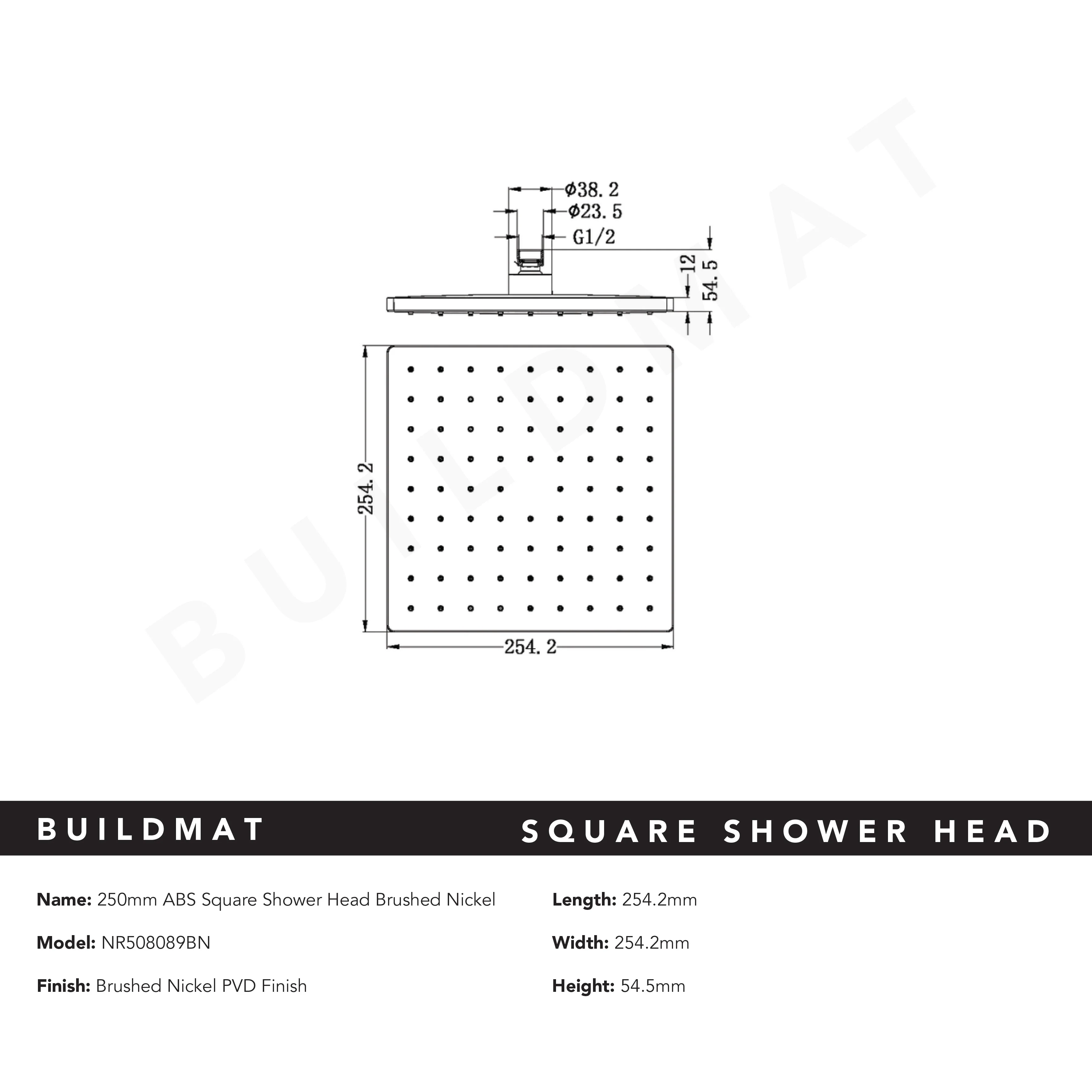 Nero Square ABS Shower Head 250mm Brushed Nickel - Image 4