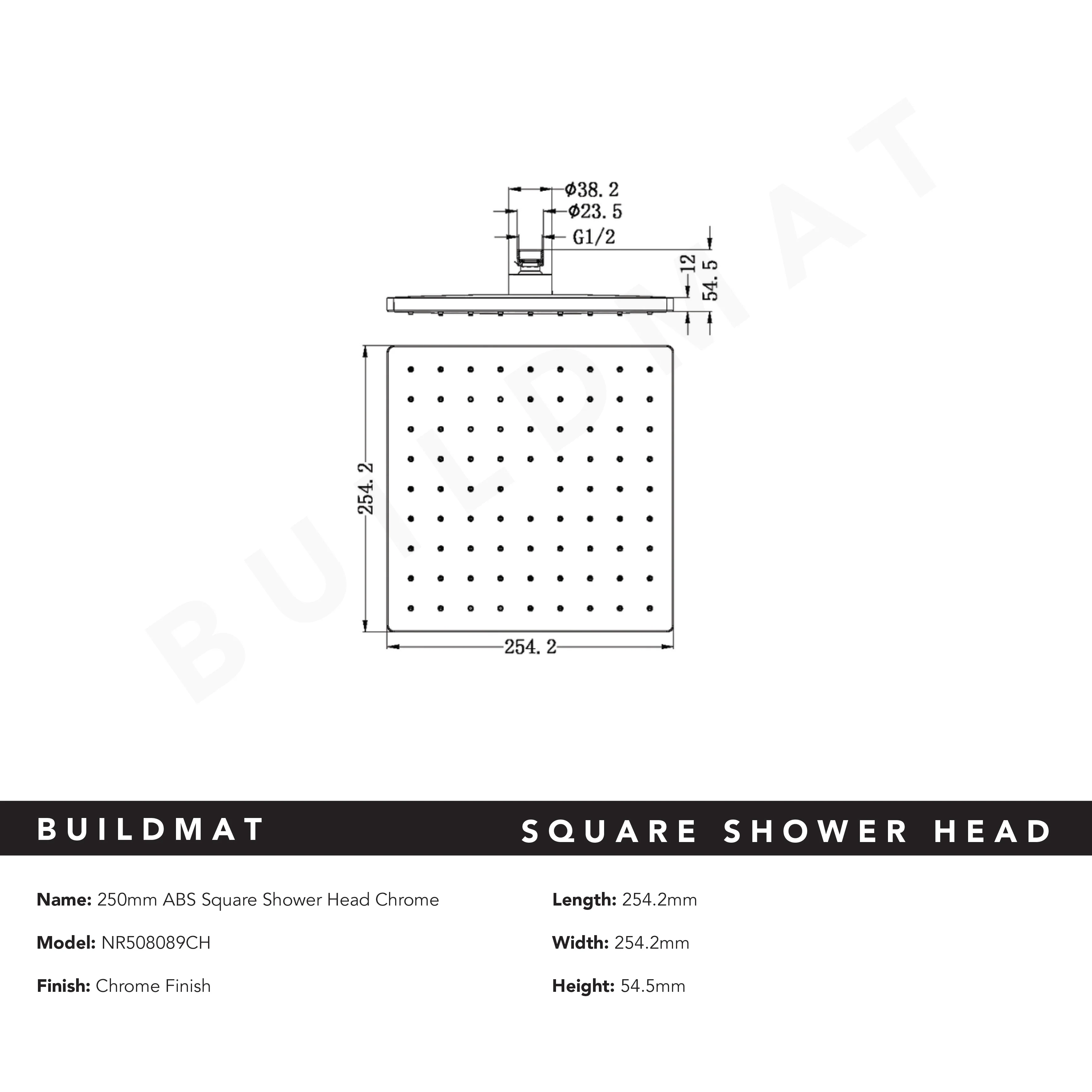 Nero Square ABS Shower Head 250mm Chrome - Image 4