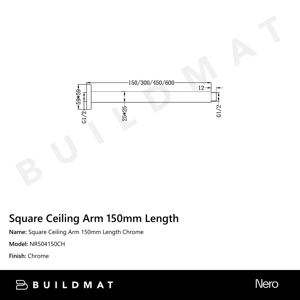 Nero Square Ceiling Arm 150mm Length Chrome - Image 4
