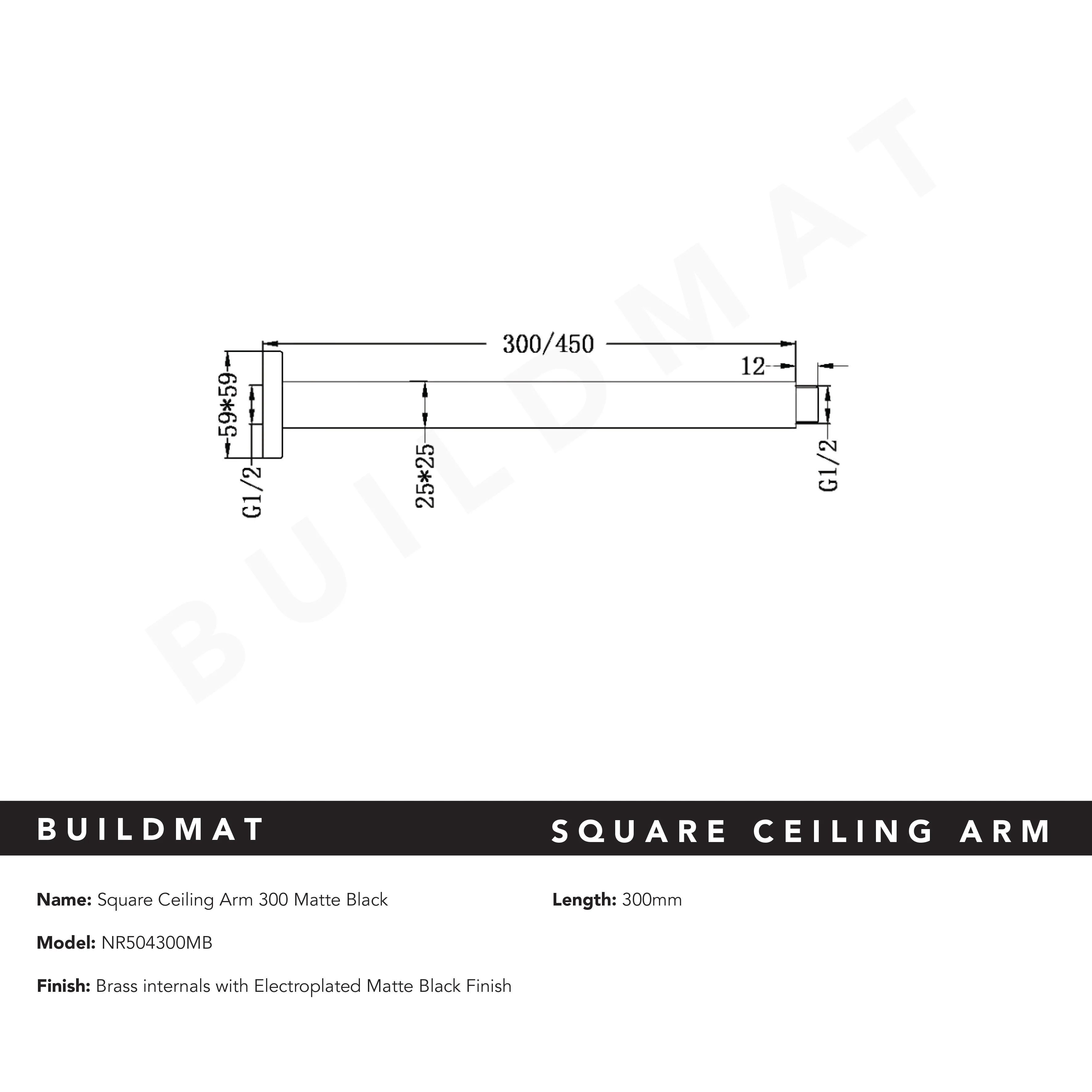Nero Square Ceiling Arm 300mm Matte Black - Image 4