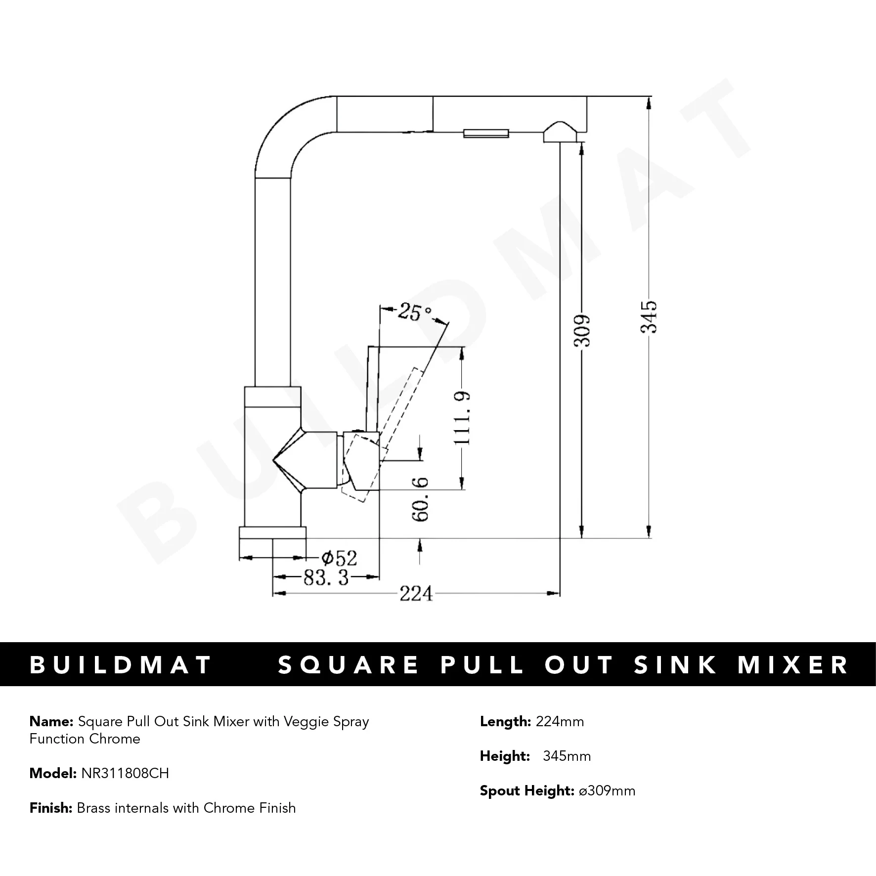 Nero Square Pull Out Sink Mixer With Veggie Spray Function Chrome - Image 4