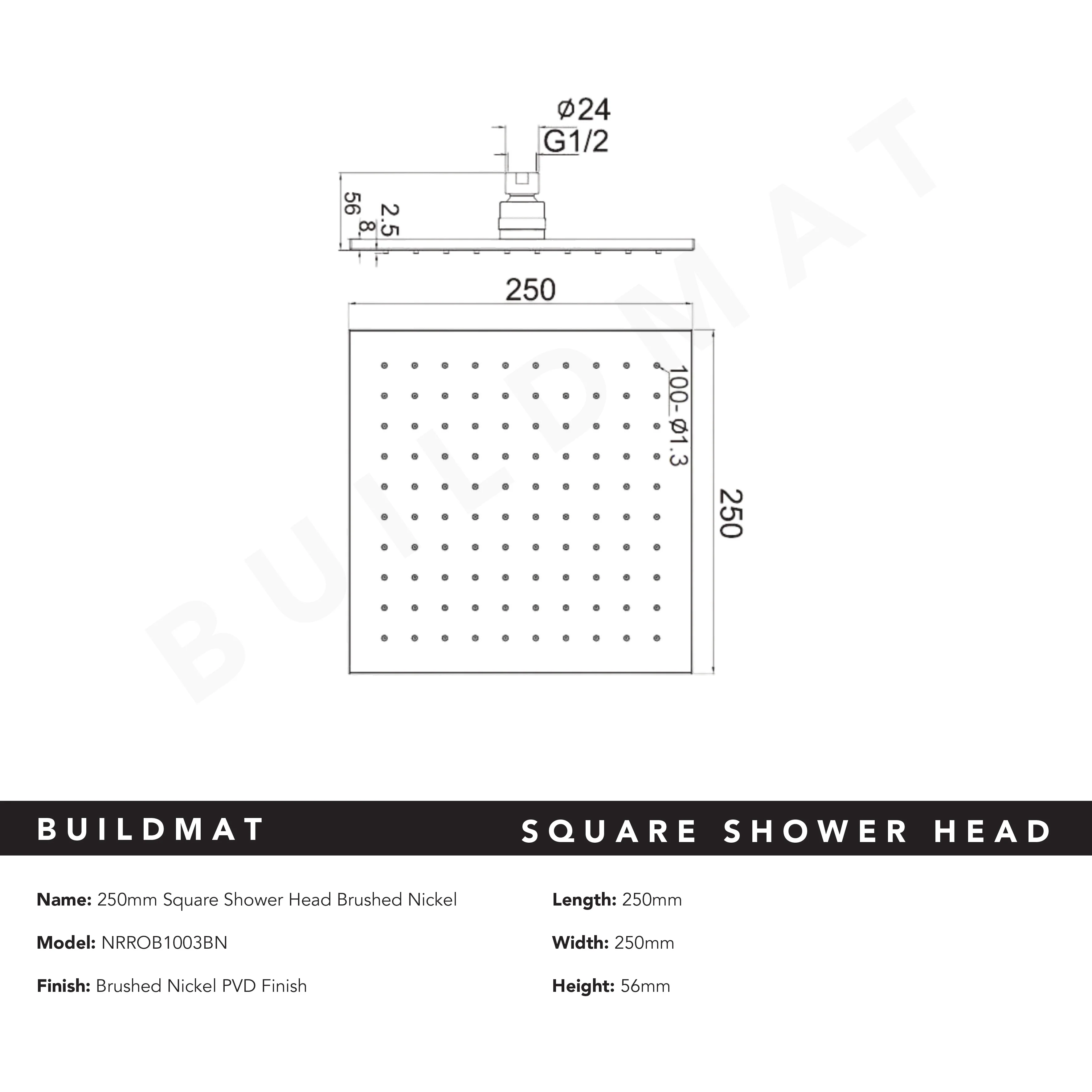 Nero Square Shower Head 250mm Brushed Nickel - Image 4