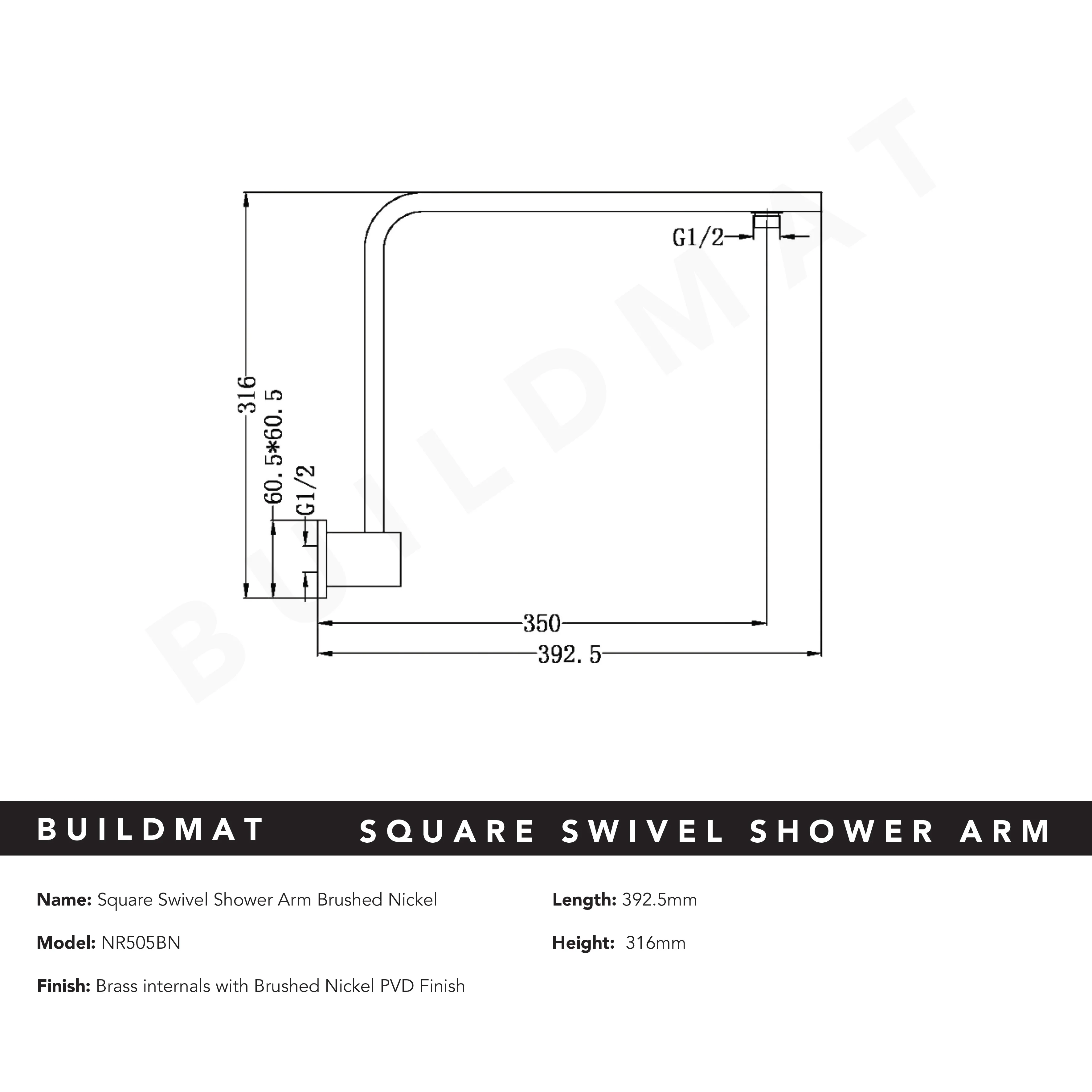 Nero Square Swivel Shower Arm Brushed Nickel - Image 4