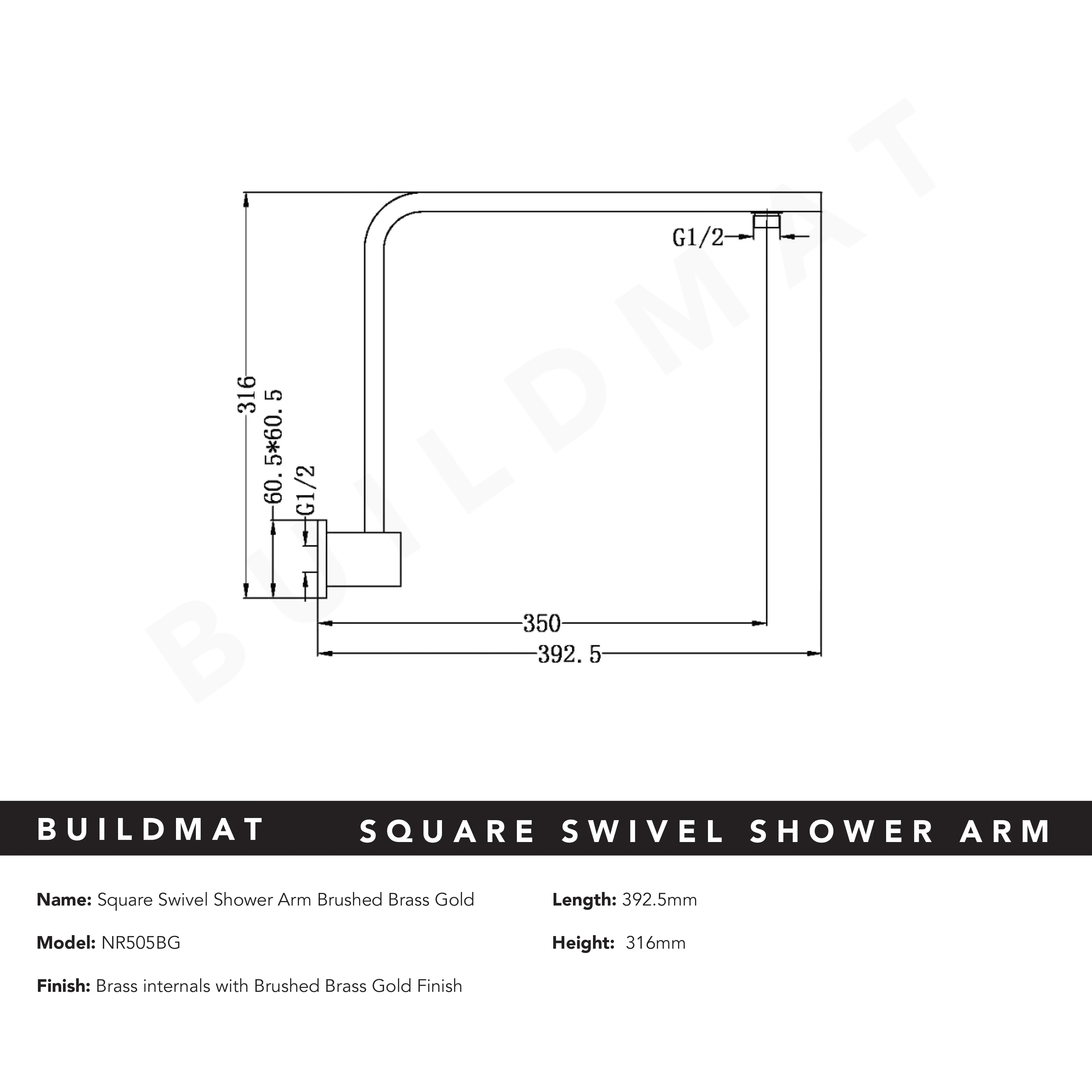 Nero Square Swivel Shower Arm Brushed Gold - Image 4