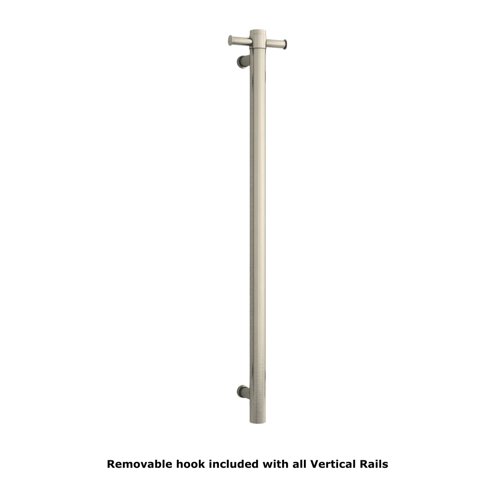 Thermogroup Straight Round Vertical Single Heated Towel Rail Brushed Nickel