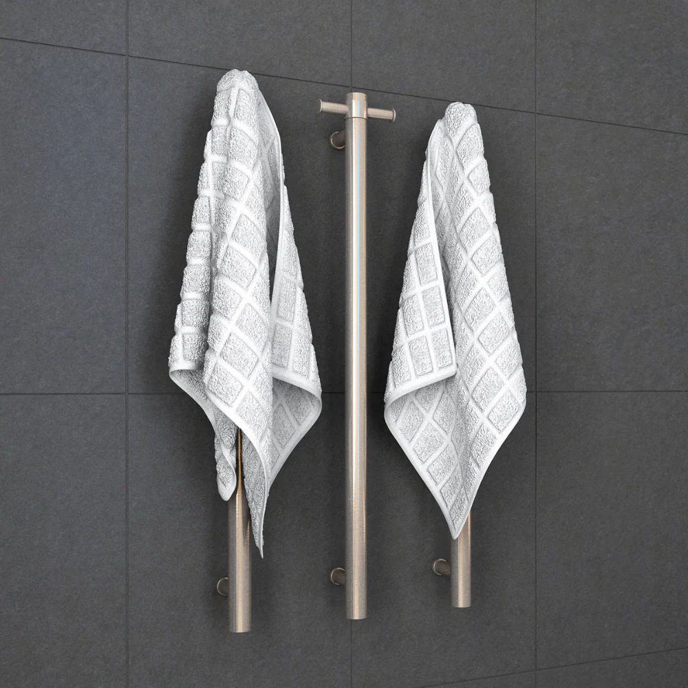 Thermogroup Straight Round Vertical Single Heated Towel Rail Brushed Nickel - Image 4