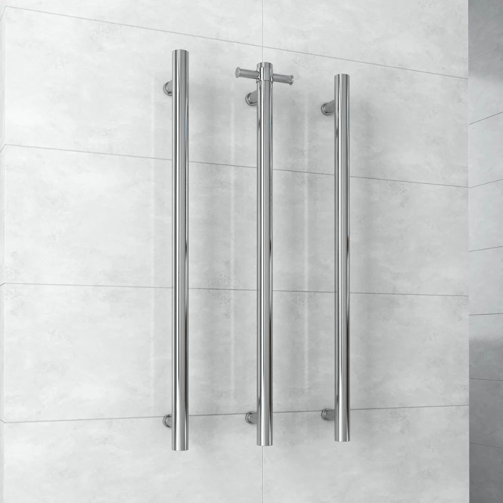 Thermogroup 12V Straight Round Vertical Single Heated Towel Rail Polished Stainless Steel - Image 2