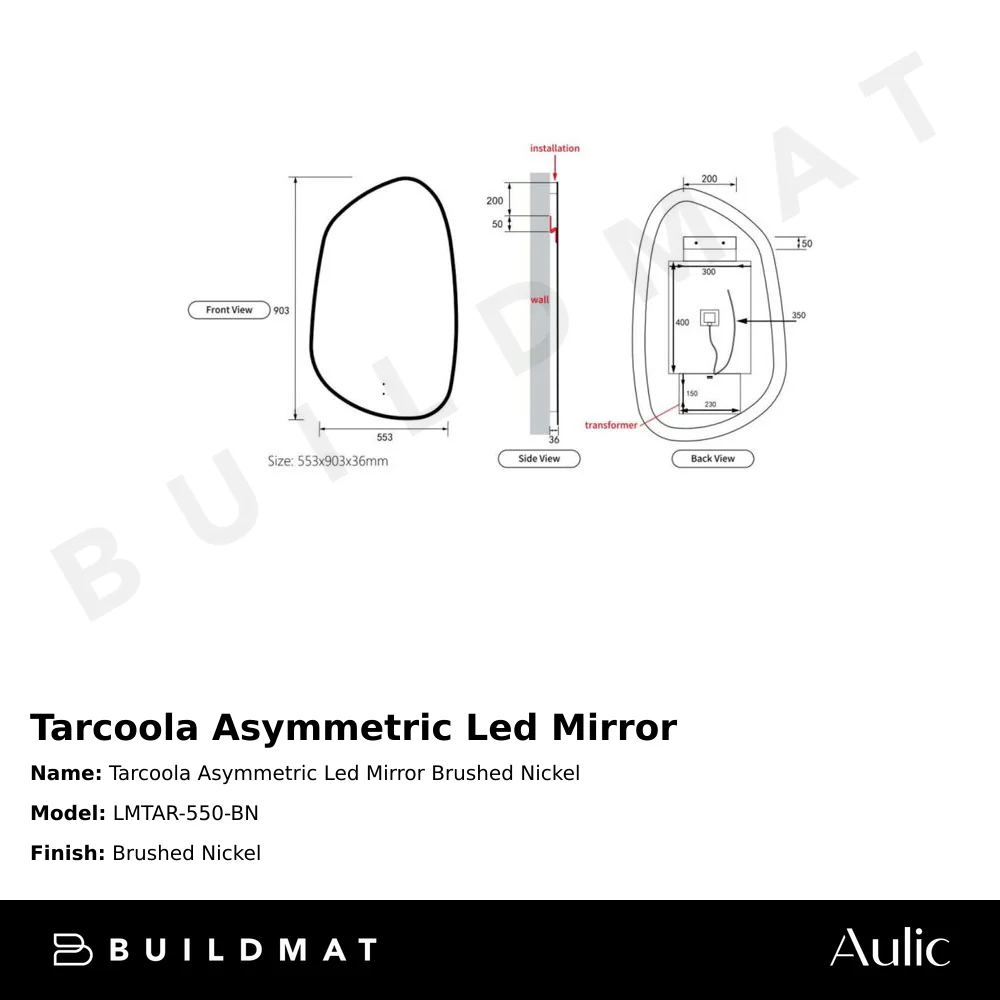 Aulic Tarcoola Asymmetric LED Mirror Brushed Nickel - Image 4