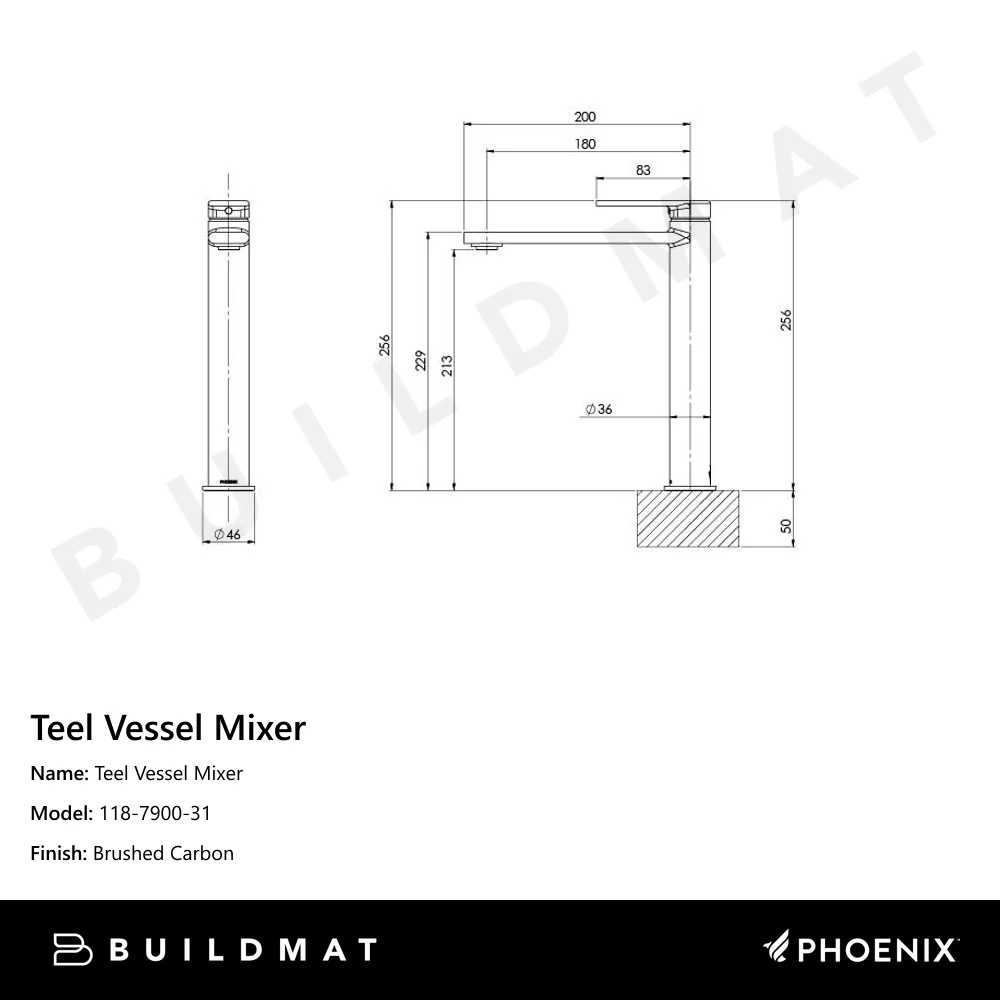 Phoenix Teel Vessel Mixer Brushed Carbon Lead Free - Image 4
