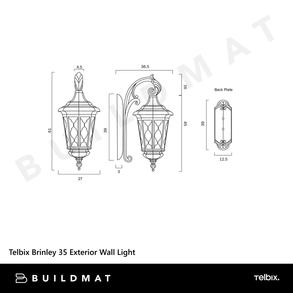 Telbix Brinley 35 Exterior Wall Light Black - Image 4
