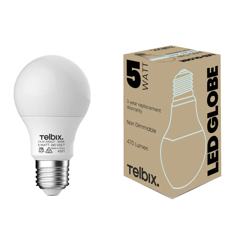 Telbix E27 A60 5W Led Globe Opal Non Dim 4000K
