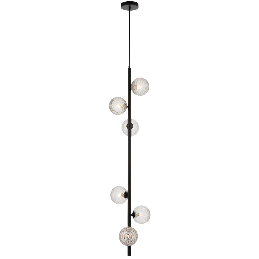 Telbix Elson 6 Light Pendant Black Clear Prism