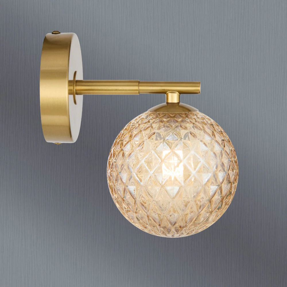 Telbix Felton 1 Light Wall Light Antique Gold Amber Tear - Image 2
