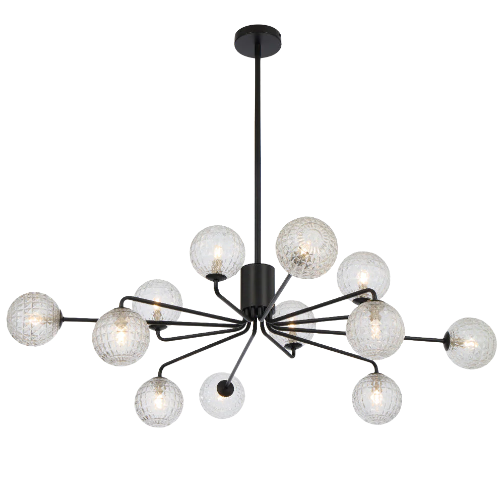 Telbix Felton 12 Light Pendant Black Clear Prism