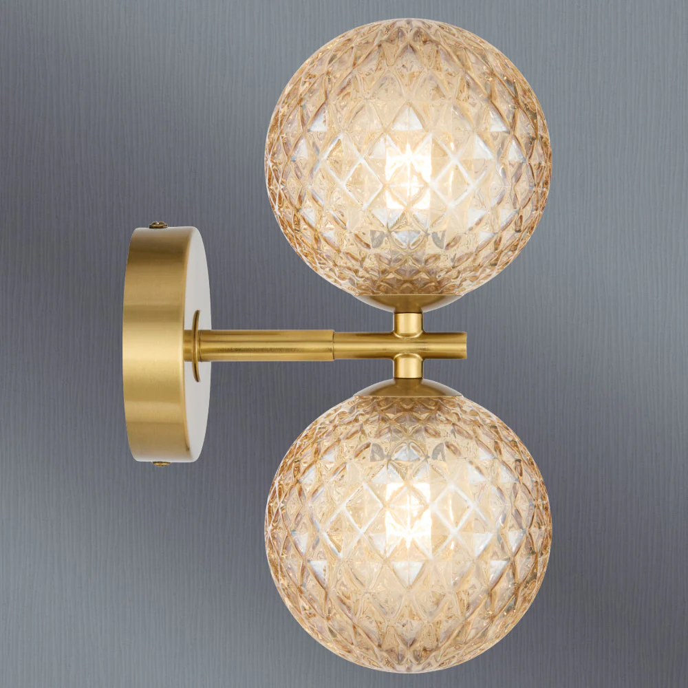 Telbix Felton 2 Light Wall Light Antique Gold Amber Tear - Image 2