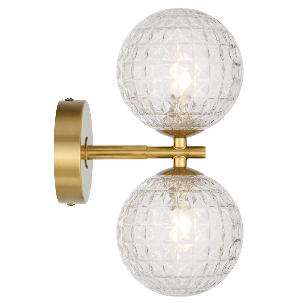Telbix Felton 2 Light Wall Light Antique Gold Clear Prism