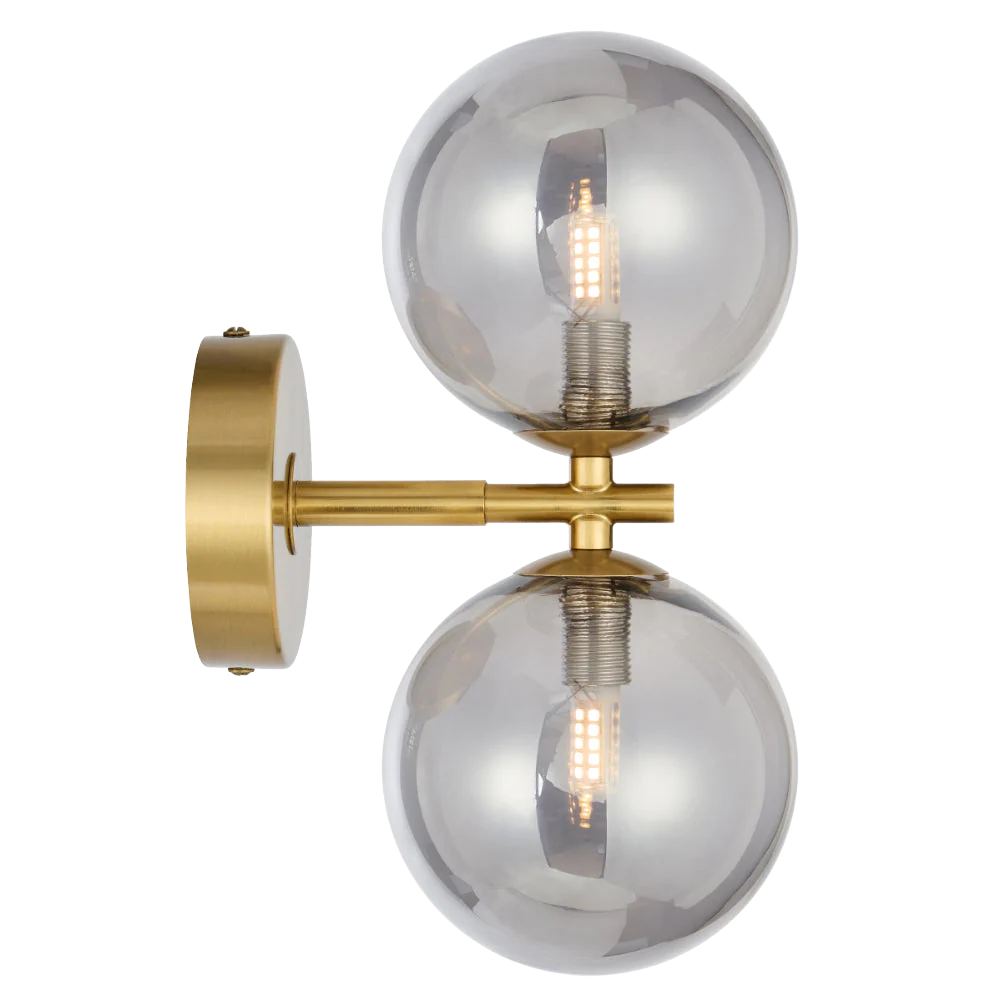 Telbix Felton 2 Light Wall Light Antique Gold Smoke