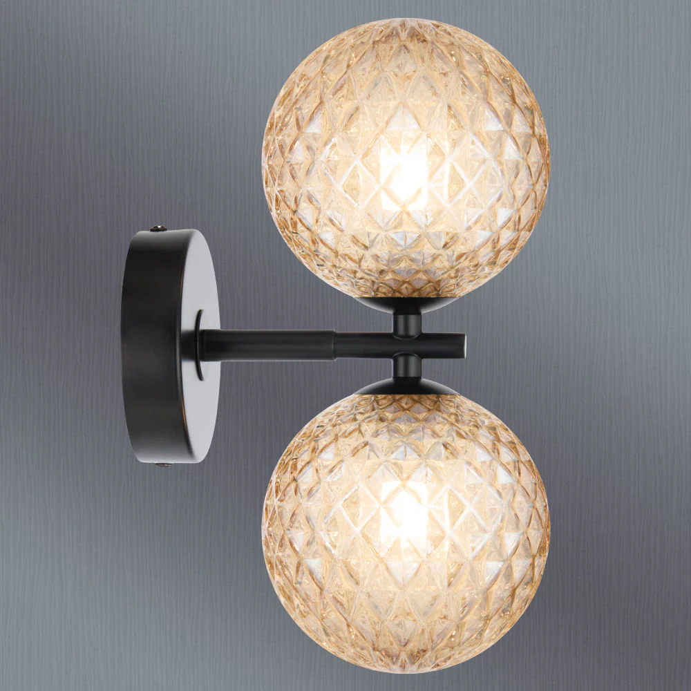 Telbix Felton 2 Light Wall Light Black Amber Tear - Image 2