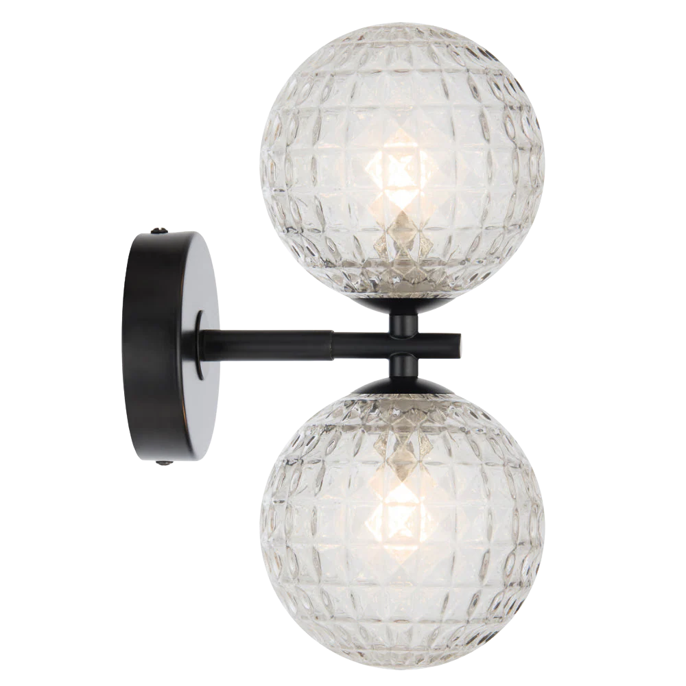 Telbix Felton 2 Light Wall Light Black Clear Prism - Image 3