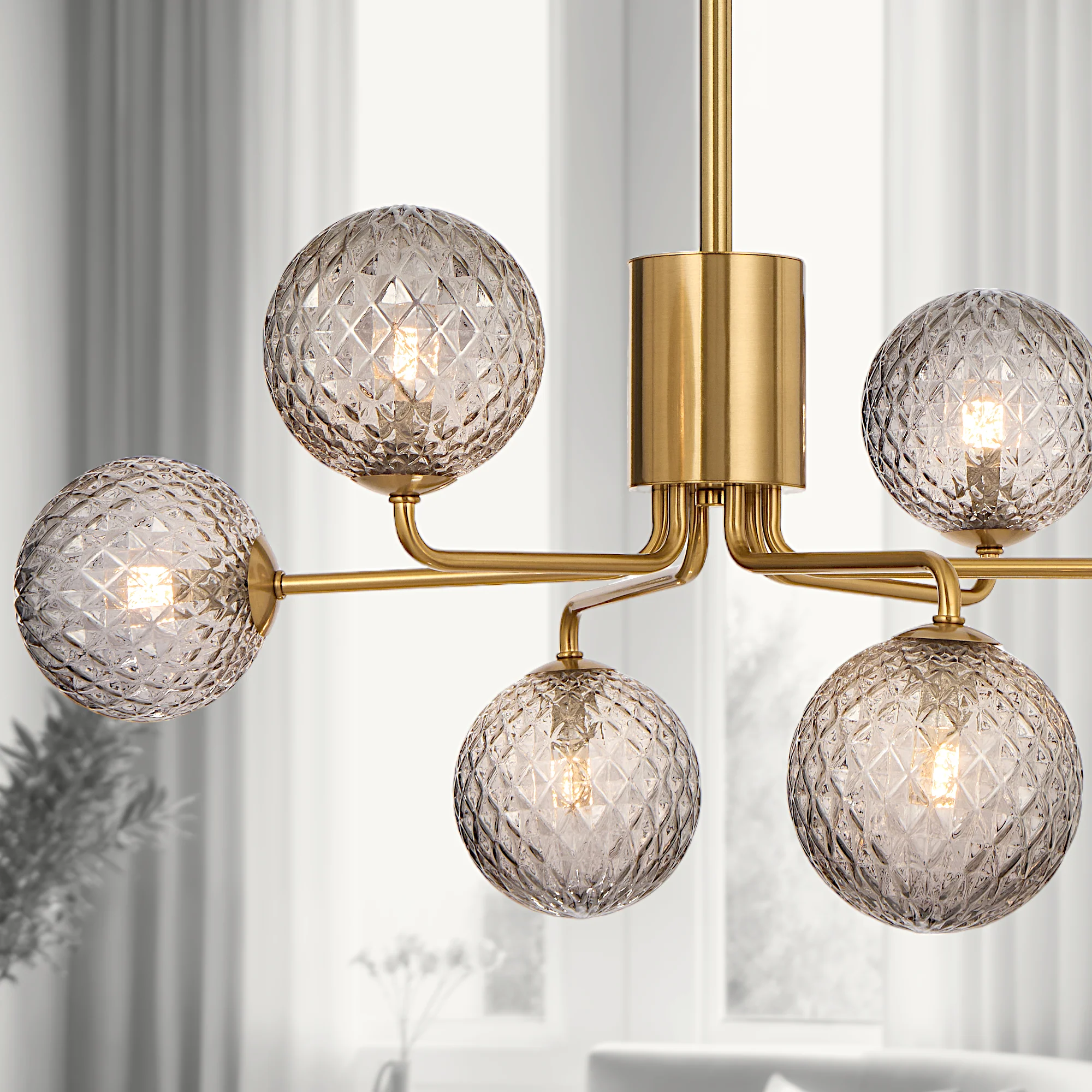 Telbix Felton 6 Light Pendant Antique Gold Smoke Tear - Image 2