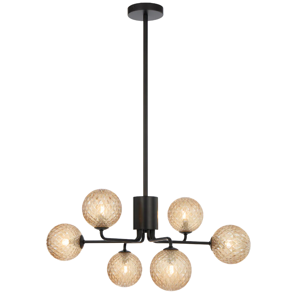 Telbix Felton 6 Light Pendant Black Amber Tear