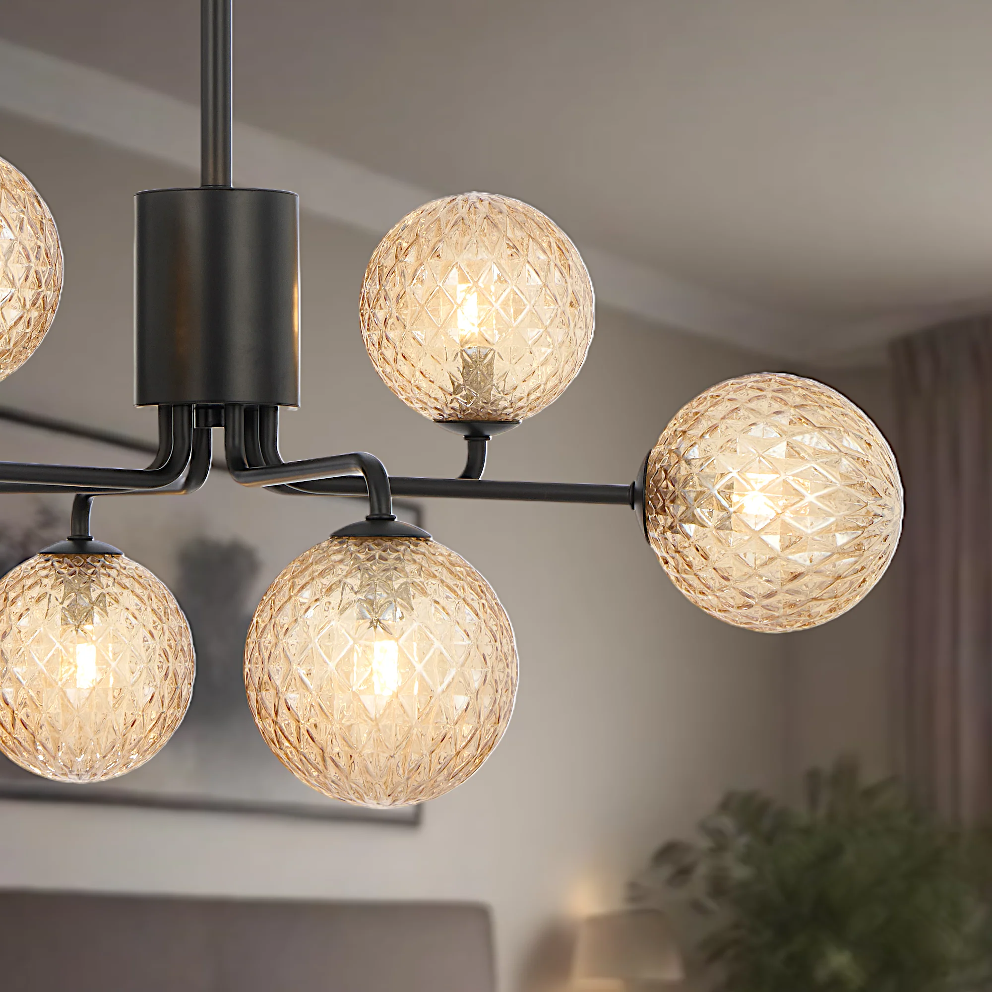 Telbix Felton 6 Light Pendant Black Amber Tear - Image 2