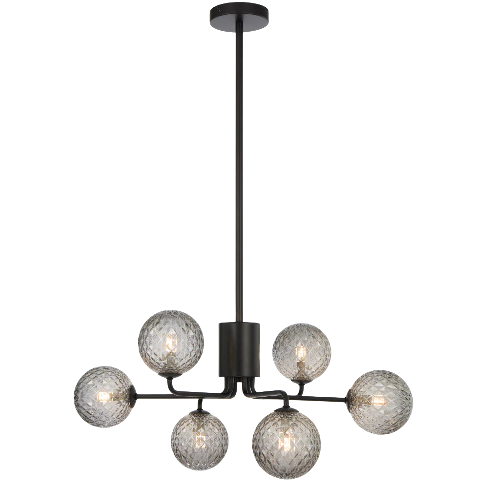 Telbix Felton 6 Light Pendant Black Smoke Tear