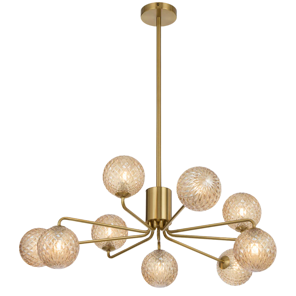 Telbix Felton 9 Light Pendant Antique Gold Amber Tear