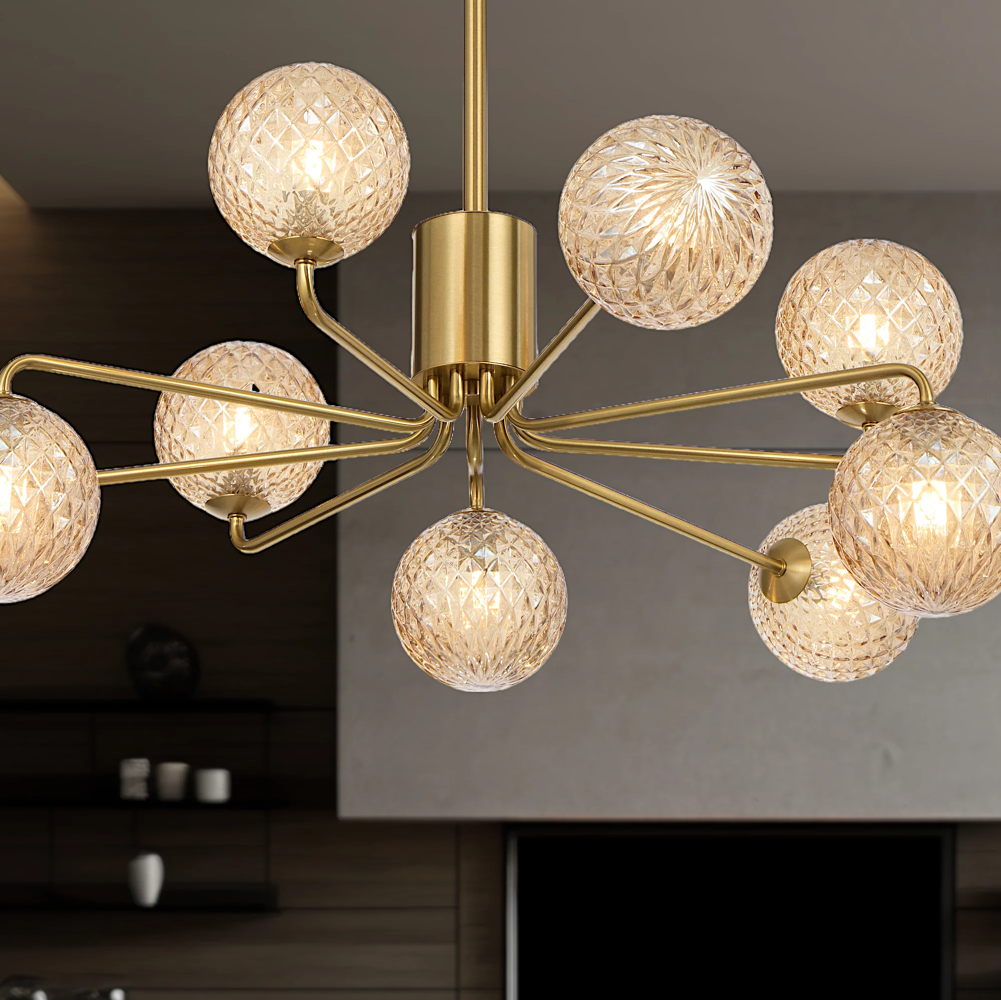 Telbix Felton 9 Light Pendant Antique Gold Amber Tear - Image 2