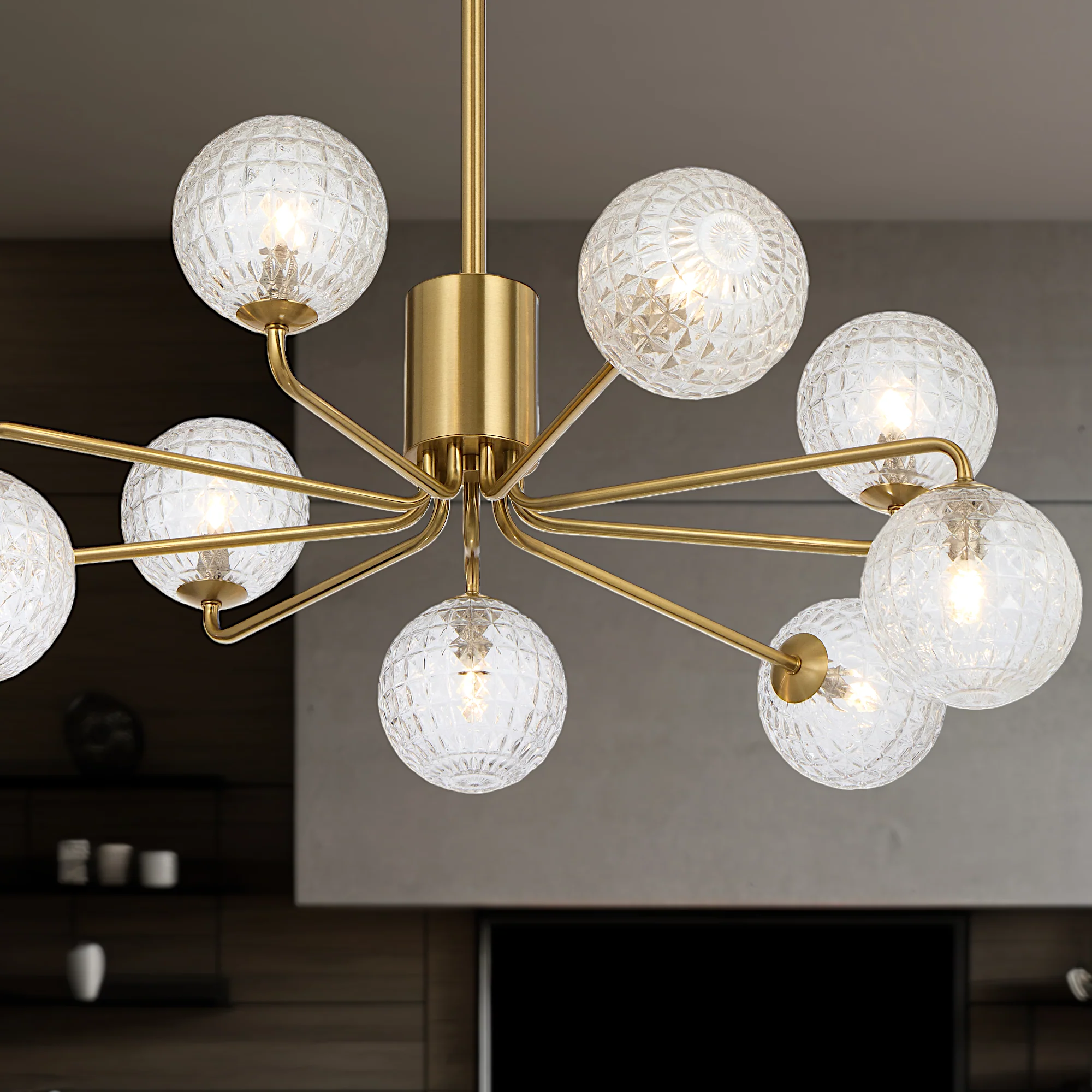 Telbix Felton 9 Light Pendant Antique Gold Clear Prism - Image 2