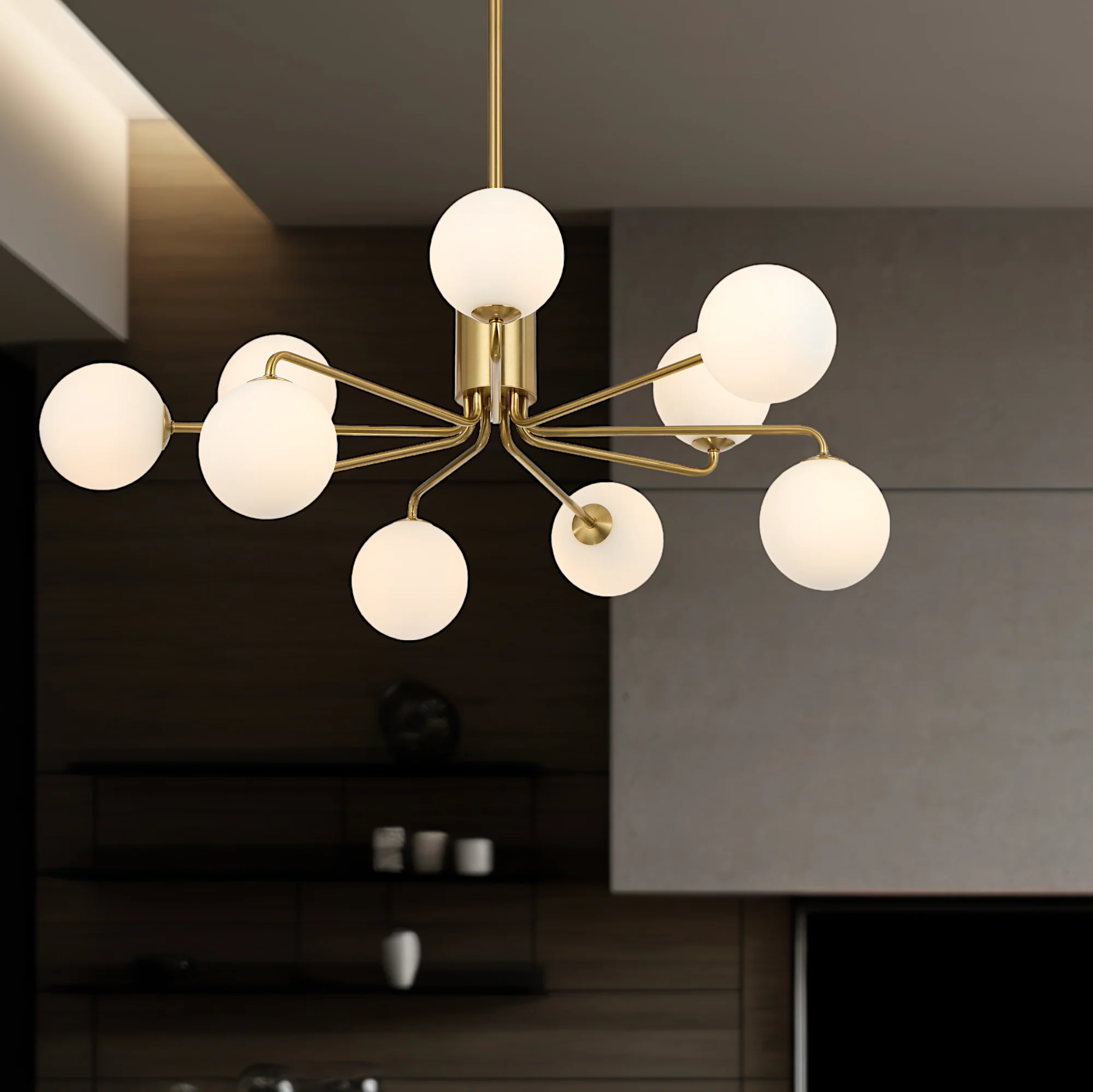 Telbix Felton 9 Light Pendant Antique Gold Opal Matt - Image 4
