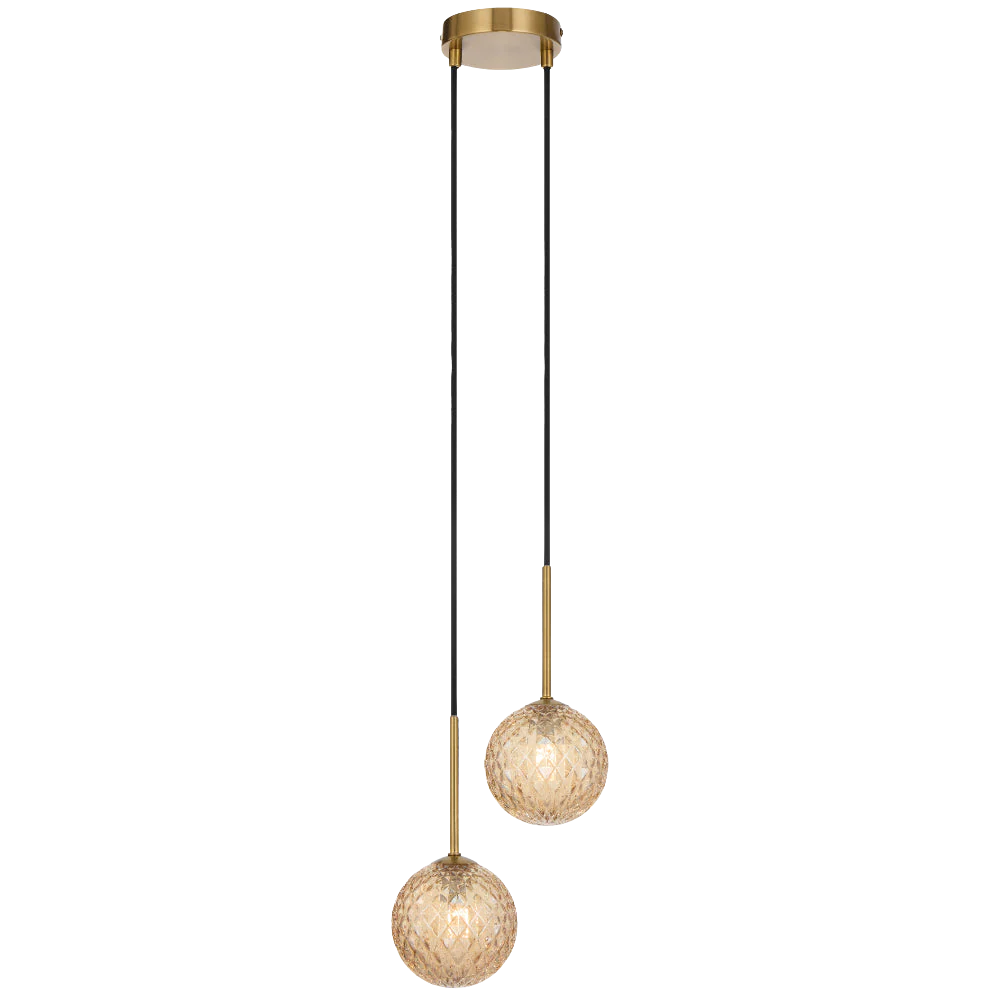 Telbix Gaston 2 Light Pendant Antique Gold Amber Tear - Image 5