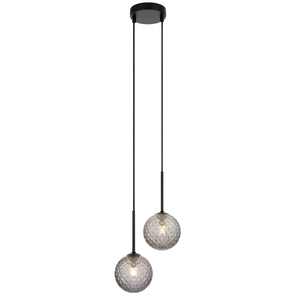 Telbix Gaston 2 Light Pendant Black Smoke Tear