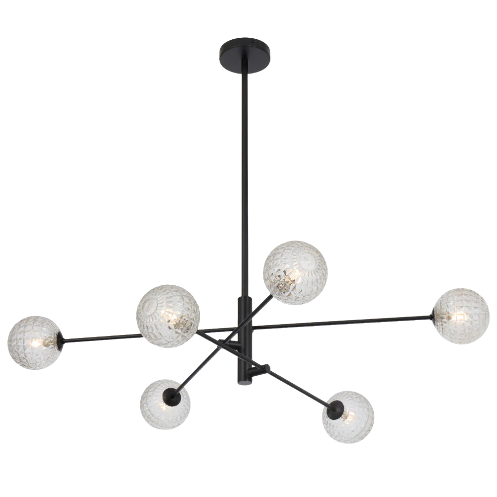 Telbix Gaston 6 Light Pendant Black Clear Prism - Image 3
