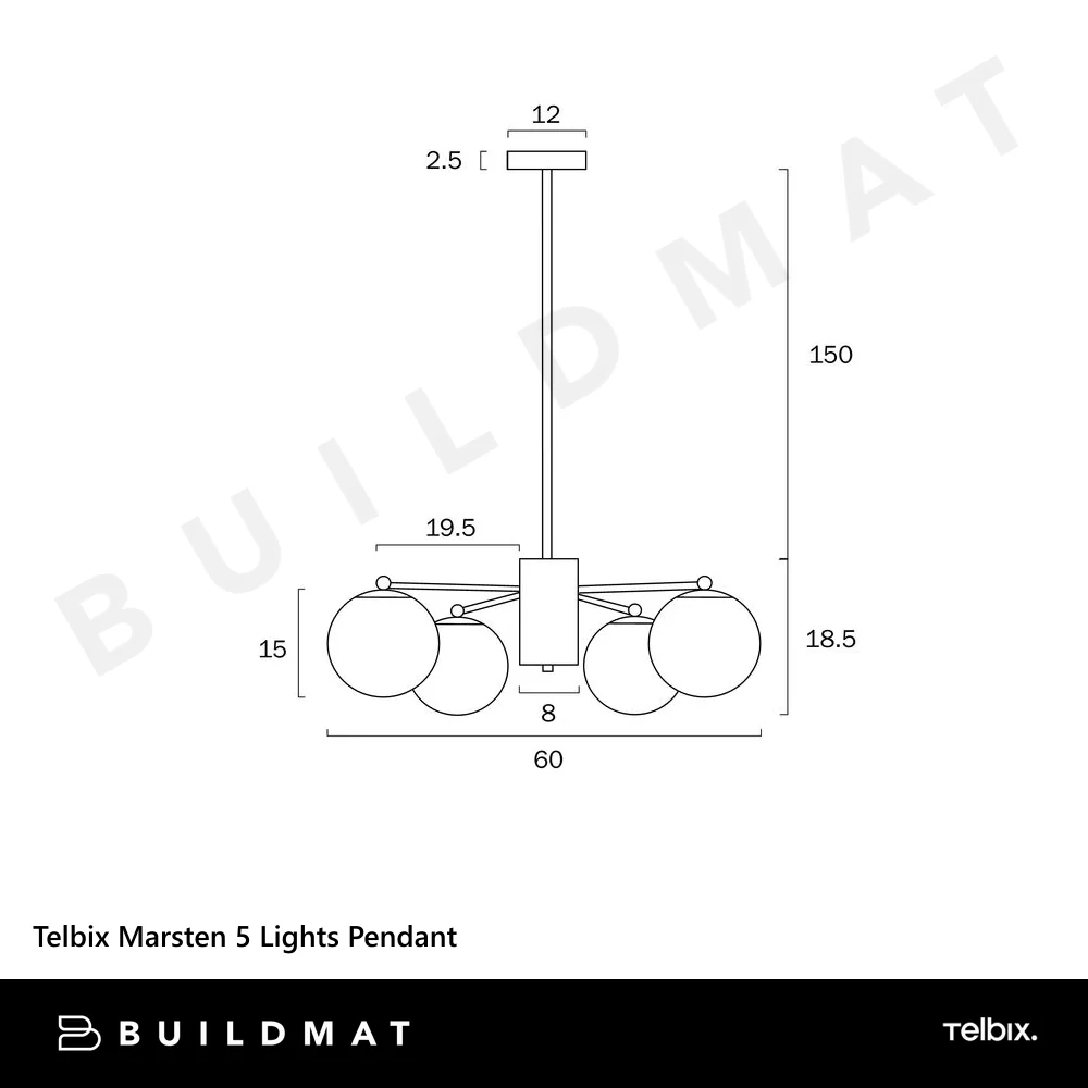 Telbix Marsten 5 Lights Pendant Black - Image 4