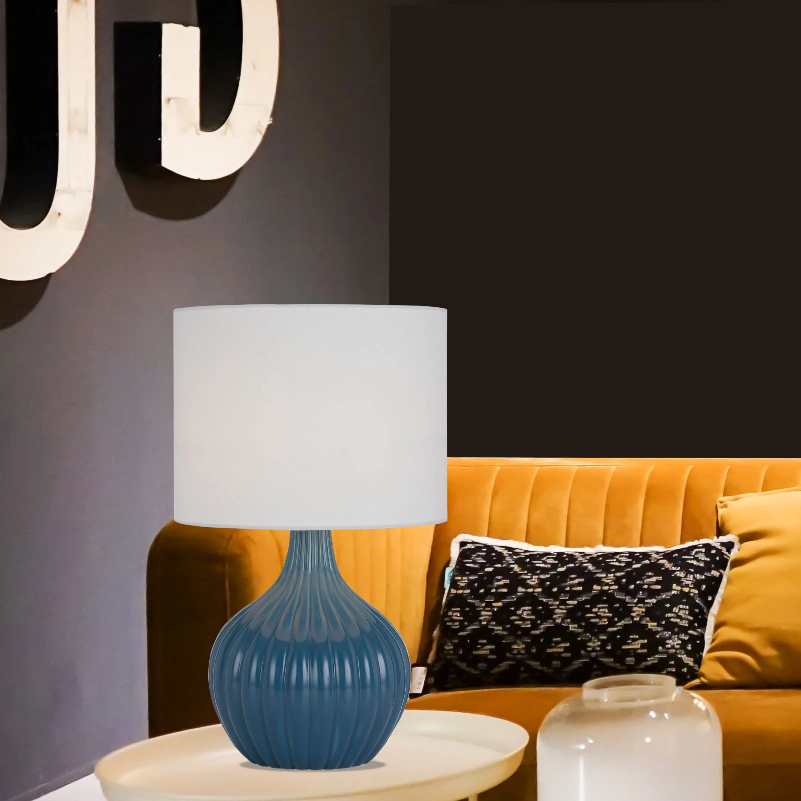 Telbix Nord Ceramic Table Lamp Blue White - Image 2