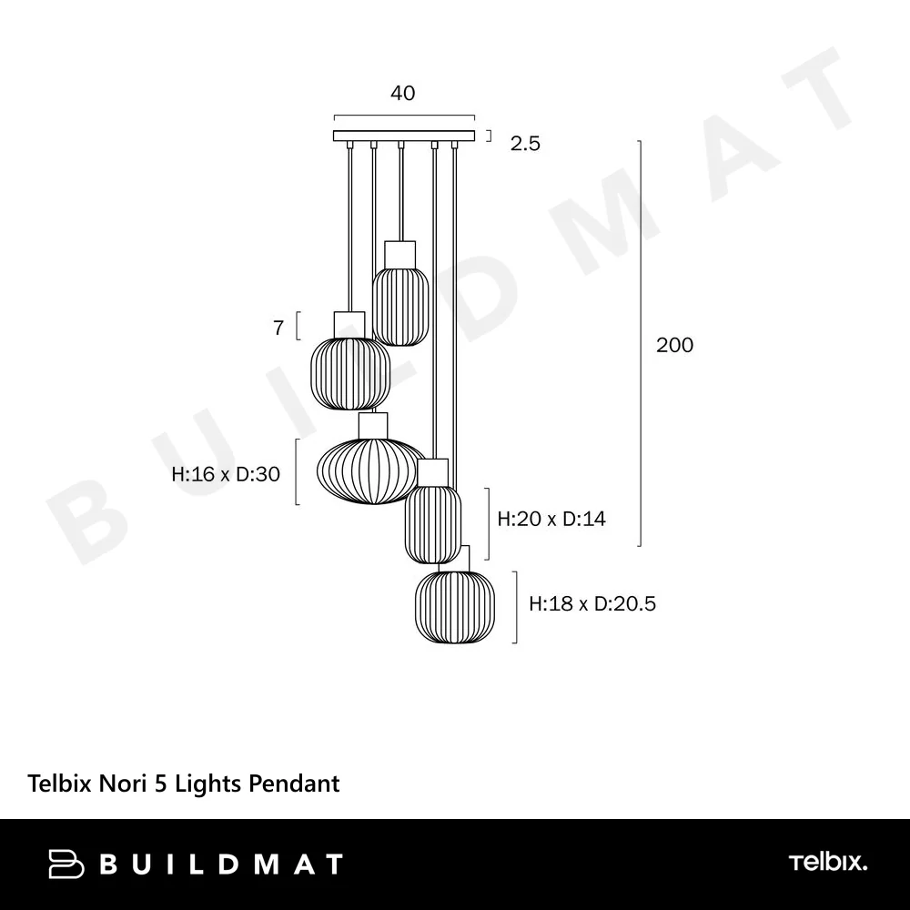 Telbix Nori 5 Lights Pendant Black Opal Matt - Image 4