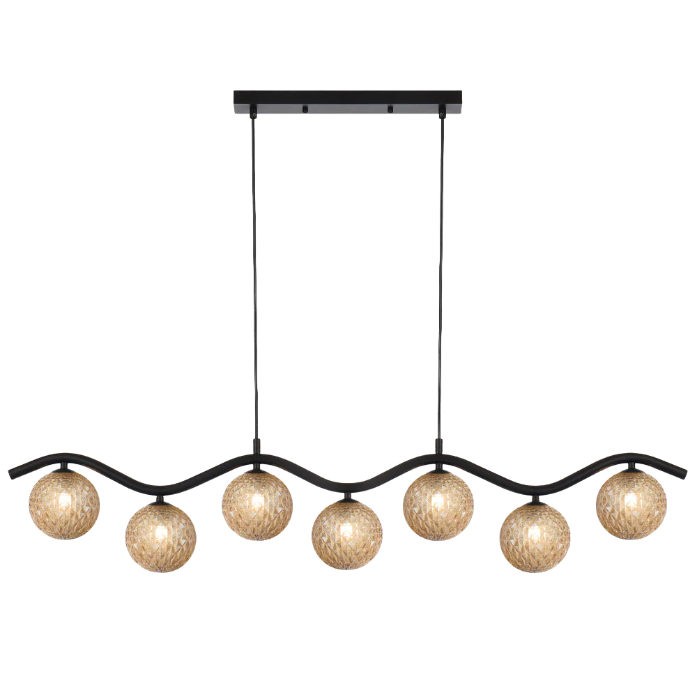 Telbix Orton 7 Light Pendant Black Amber Tear