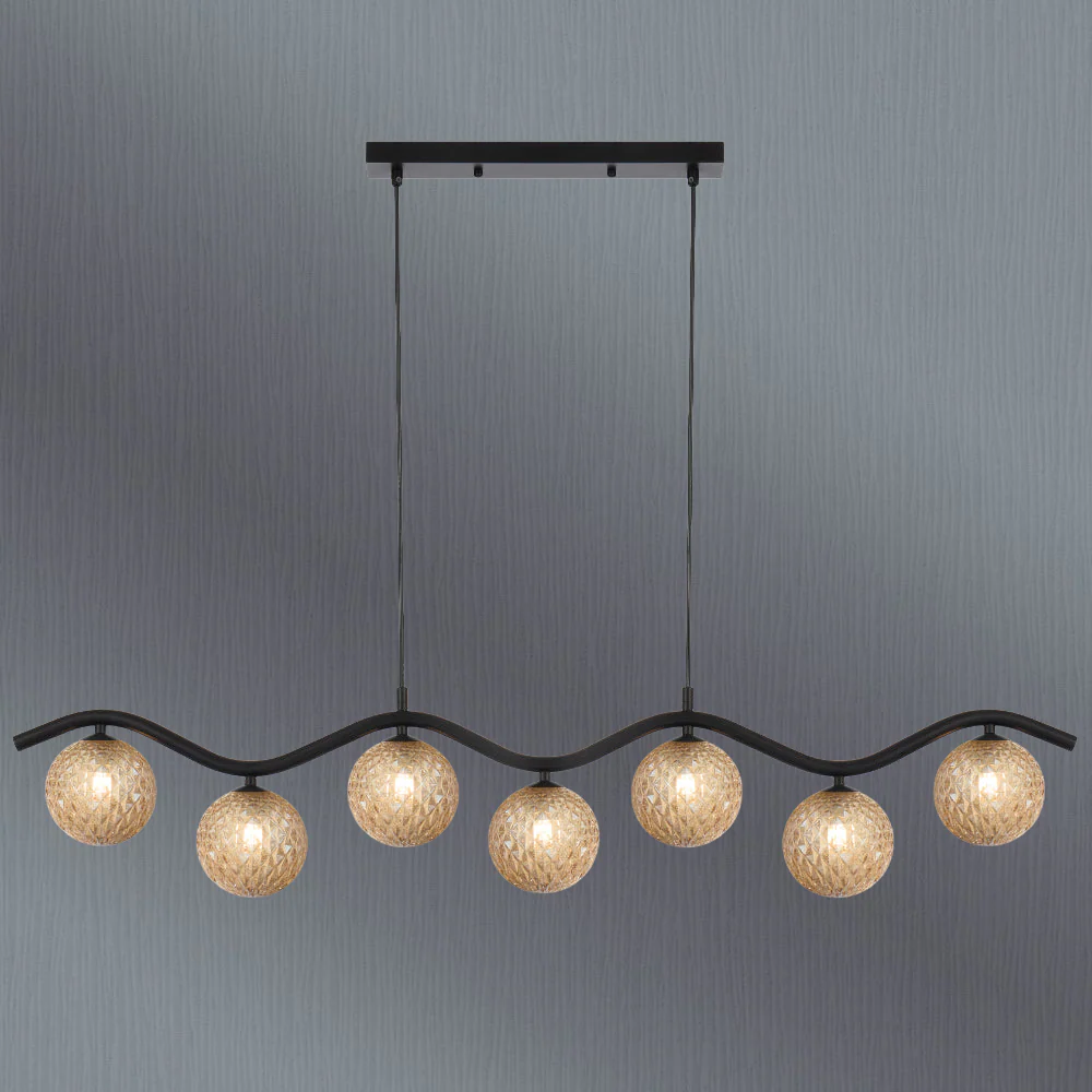Telbix Orton 7 Light Pendant Black Amber Tear - Image 2