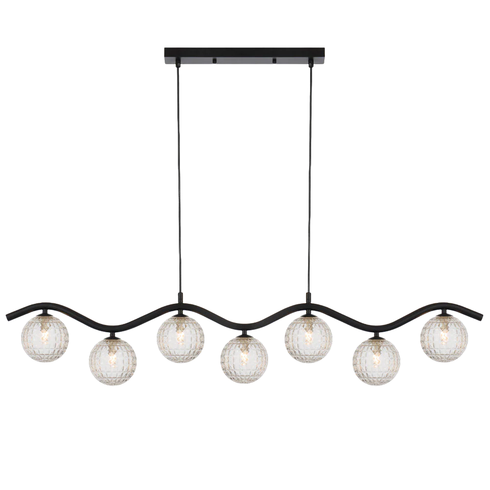 Telbix Orton 7 Light Pendant Black Clear Prism