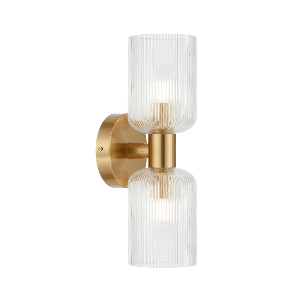 Telbix Riven 2 Light Wall Bracket Antique Gold Clear