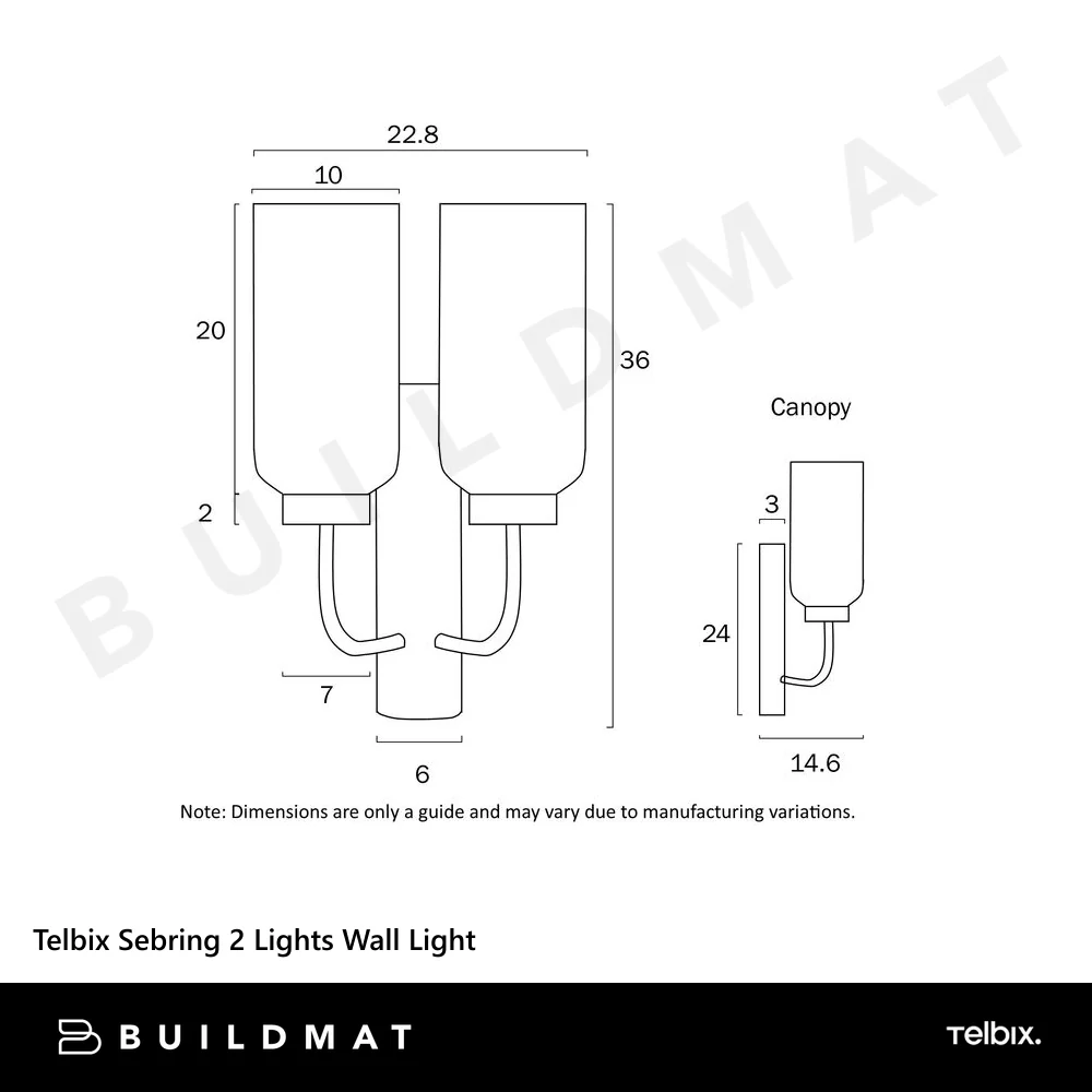 Telbix Sebring 2 Lights Wall Light Black Opal Matt - Image 4