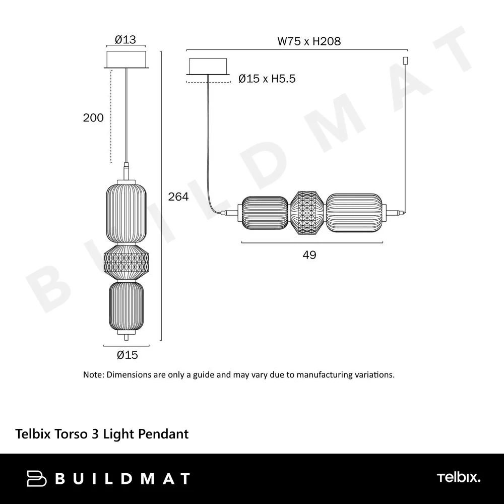Telbix Torso 3 Light Pendant Black - Image 7
