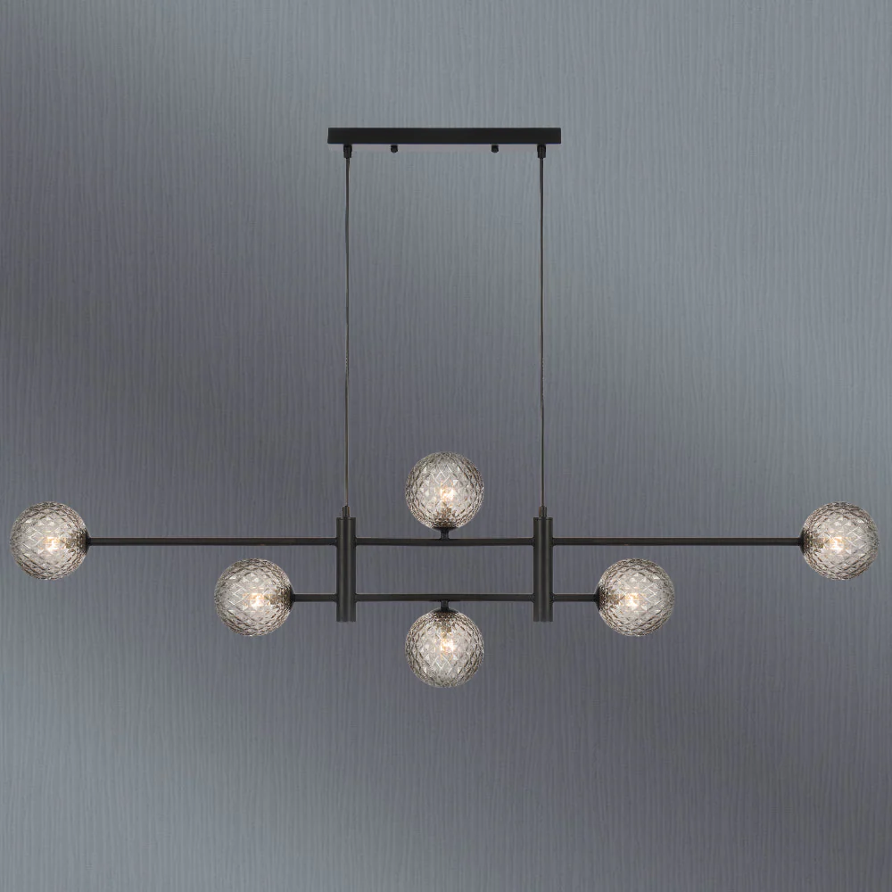 Telbix Tyson 6 Light Pendant Black Smoke Tear - Image 2