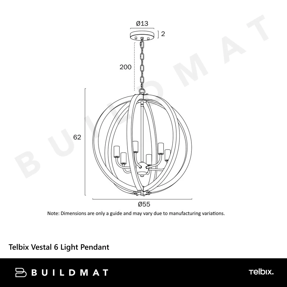 Telbix Vestal 6 Light Pendant Black - Image 6
