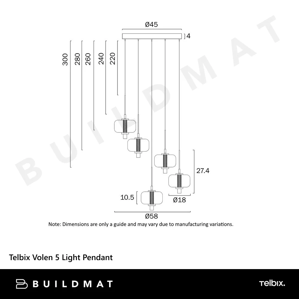 Telbix Volen 5 Light Pendant Black - Image 8