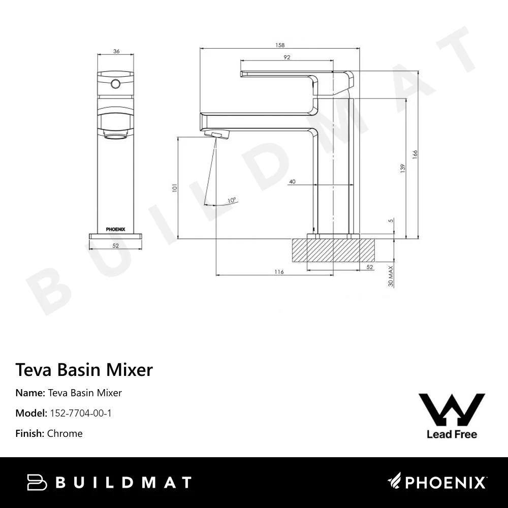 Phoenix Teva Basin Mixer Lead Free Chrome - Image 4