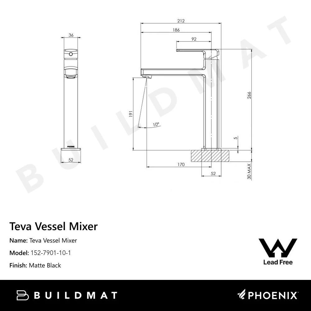 Phoenix Teva Vessel Mixer Lead Free Matte Black - Image 4
