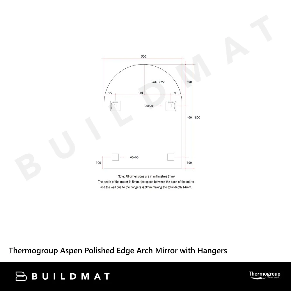 Thermogroup Ablaze Aspen Polished Edge Arch Mirror 500x800mm - Image 5