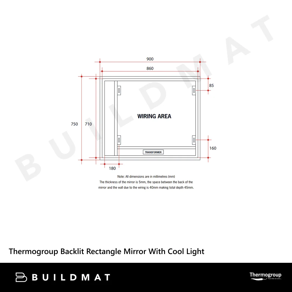 Thermogroup Ablaze Backlit Rectangle Mirror With Cool Light 750x900mm 85Watts - Image 4